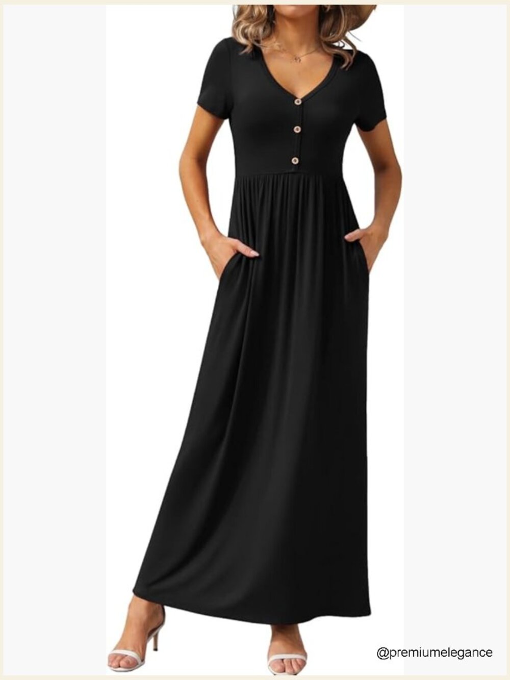 Women's Maxi Dress With Pockets V Neck Short Sleeve Casual Button Front